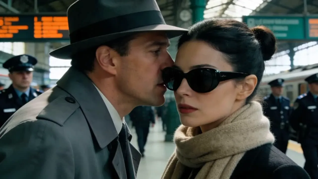 مشهد درامي بأسلوب الأفلام مع حوار وأصوات مدينة محيطة، مدة 16 ثانية، وانتقال سلس بين اللقطات الواسعة والمتوسطة والقريبة.